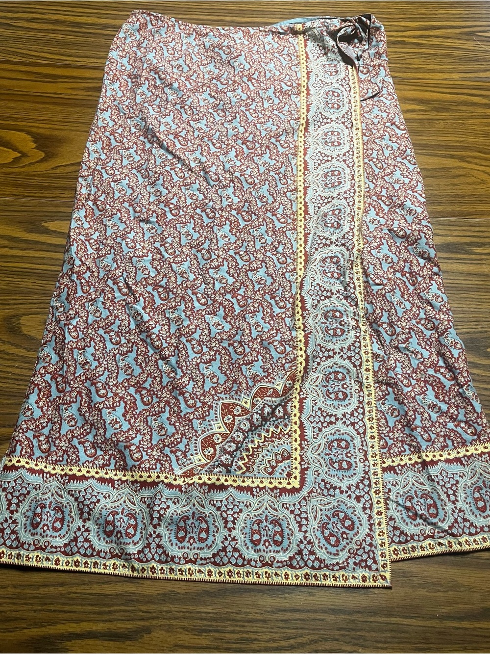 Lauren Ralph Lauren Red Light Blue Paisley Wrap Maxi Skirt Size 14